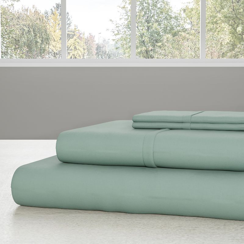 Hastings Home Brushed Microfiber Queen Sheet Set - Fitted and Flat Sheets, Pillowcases - 4-Piece, Sage Green, 3 of 4