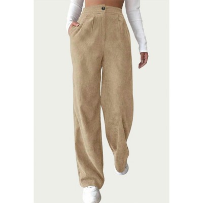 Women's HIGH-WAIST PLEATED CORDUROY PANTS - TREND SHOP