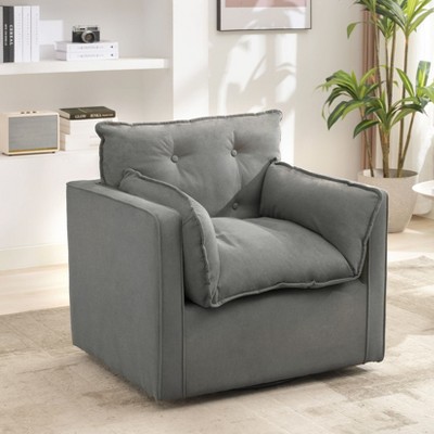 Oversized Swivel Accent Barrel Chair for Living Room, Upholstered Sofa Chair Reading Chairs, Comfy Modern Chair Linen Fabric Swivel Chair Armchair