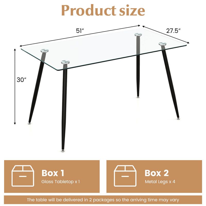 Tangkula Modern Glass Dining Table Rectangular Dining Room Table W/Metal Legs For Kitchen, 3 of 11