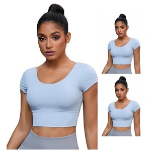 INSPIRE CHIC 3 Packs Women's U Neck Short Sleeve Deep V Back Shapewear Workout Tank Tops with Bulit in Bra - 1 of 4