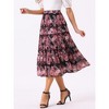 INSPIRE CHIC Women's Floral Elastic Waist Tiered Ruffle Boho Midi Skirts - 3 of 4