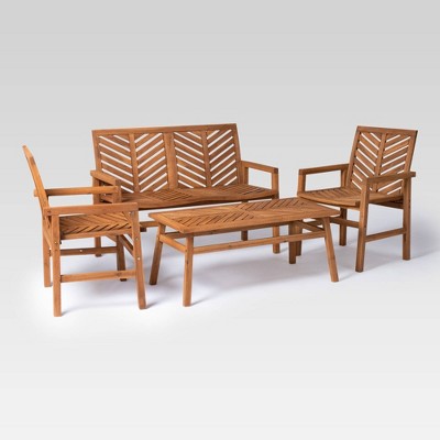 4pc Coro Chevron Outdoor Patio Chat Set - Brown - Saracina Home