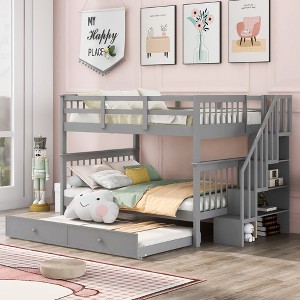 NicBex Full Size Bunk Bed Wooden Bed Frame with Twin Size Trundle, Storage Stairs and Full Length Guardrail, No Box Spring Required - 1 of 4