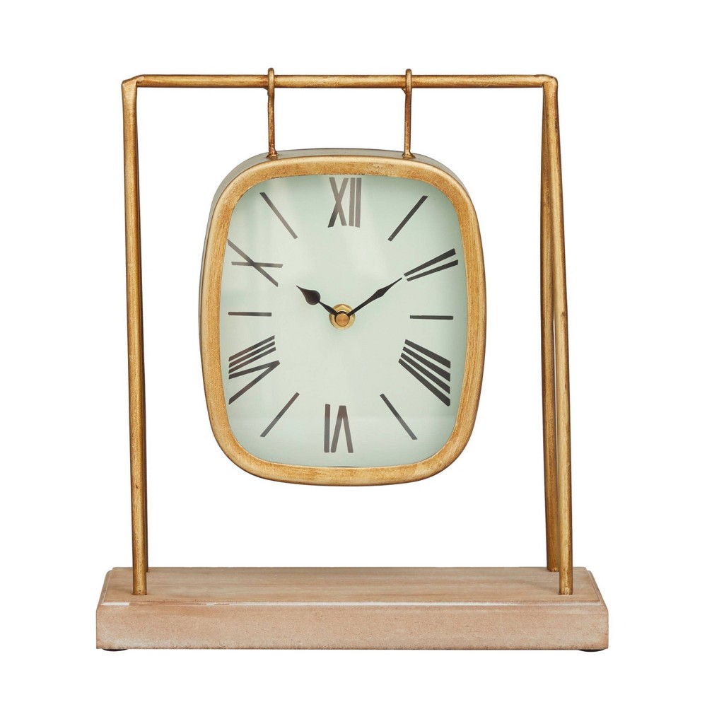 Photos - Wall Clock 11"x10" Wood Pendulum Clock with Wood Base Gold - Olivia & May