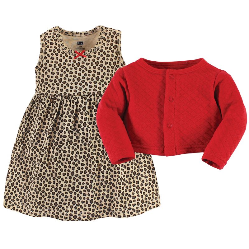 Hudson Baby Infant Girl Quilted Cardigan and Dress, Leopard Red, 3 of 6