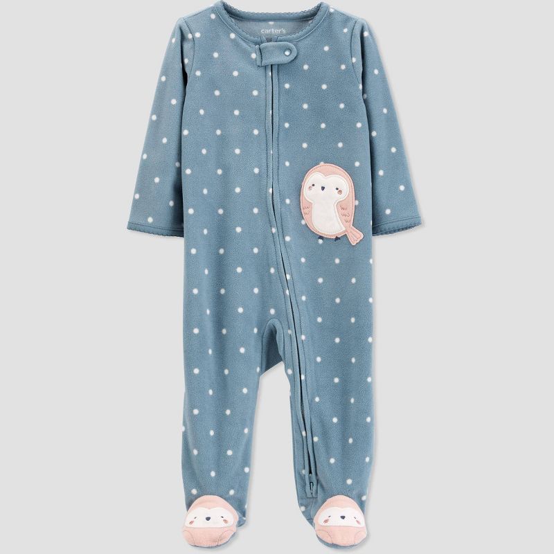 Carter's Just One You®️ Baby Girls' Owl Fleece Footed Pajama - Blue, 1 of 6
