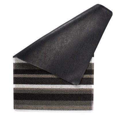 Gray and Black Striped Tufted Outdoor Doormat