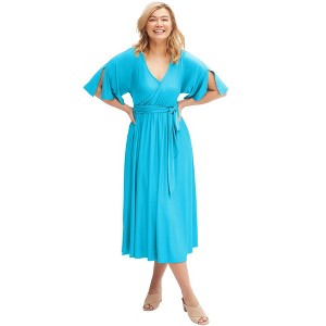 ellos Knit Midi Dress With Surplice Neckline & Waist Tie - 1 of 4
