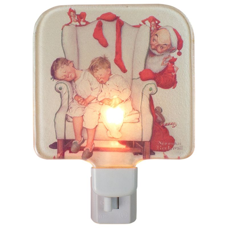 Northlight 6" Norman Rockwell 'Santa Looking at Two Sleeping Children' Glass Christmas Night Light, 1 of 4