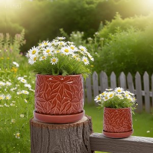 Wooakway 8" Dia Outdoor Indoor Ceramic Planter Pot Decorative Planter with Drainage Hole Patio Flower Pot - 1 of 4