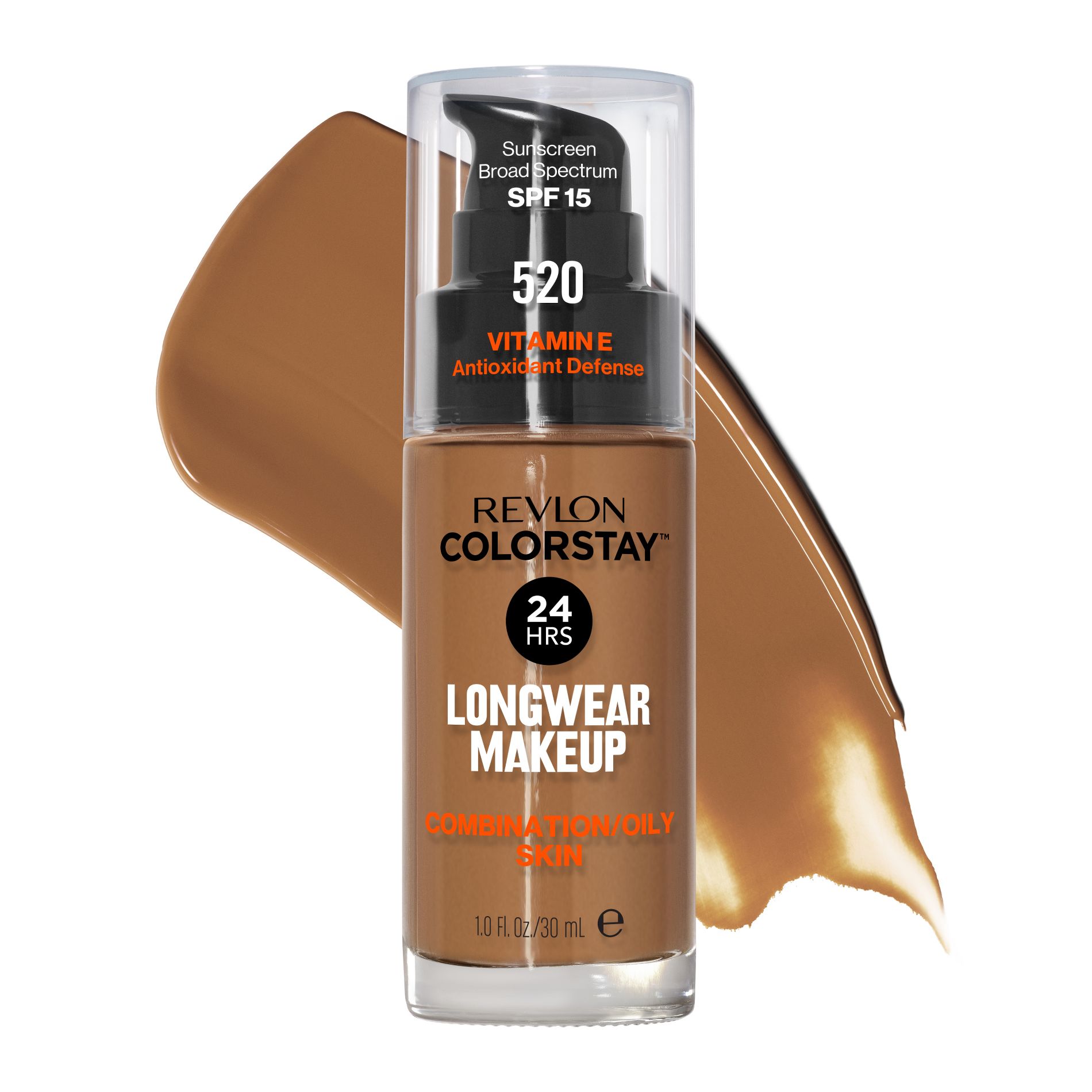 Revlon ColorStay Makeup for Combination/Oily Skin - SPF 15 - 520 Cocoa - 1 fl oz: Matte Finish, Fragrance-Free, Liquid Foundation, Medium Coverage