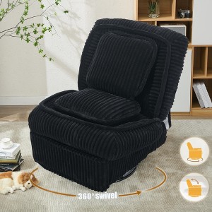 360° Swivel Rocking Glider Armless Manual Recliner with Adjustable Backrest and Footrest, Corduroy Upholstery, Pillows Included - 1 of 4