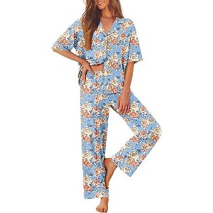 Ekouaer Women Pajamas Set Button Down Sleepwear Short Sleeve Pjs Soft ...