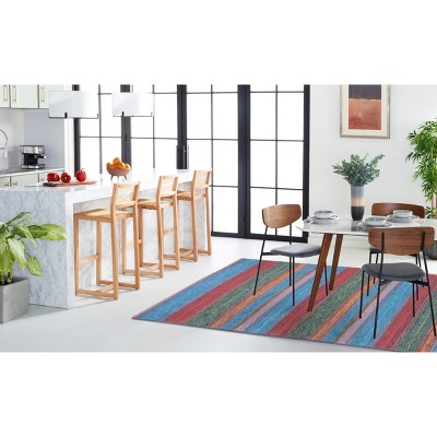 Handwoven Blue and Orange Wool Cotton Area Rug 3x5