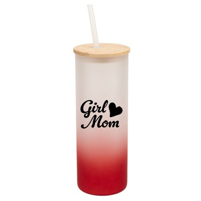 Elanze Designs Girl Mom Heart Love Family Daughter Wrap-Around Design 25 Ounce Frosted Gradient Glass On-The-Go Coffee Travel Skinny Tumbler Mug Cup,