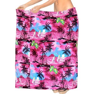 LA LEELA Women's Wrap Sarong Swimwear Cover up Wraps One Size Taffy Palm Tree - 1 of 4