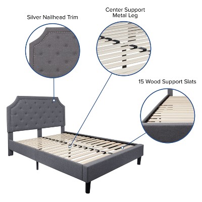 Brighton Queen Light Gray Tufted Upholstered Platform Bed with Nailhead Trim