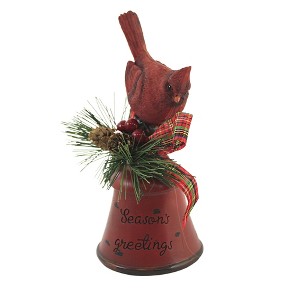 Transpac 7.0 Inch Cardinal & Bell Figure Christmas Messages Bird Figurines - 1 of 3