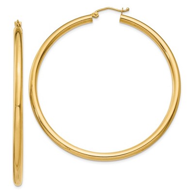 Black Bow Jewelry 3mm, 14k Yellow Gold Classic Round Hoop Earrings, 55mm (2 1/8 Inch)