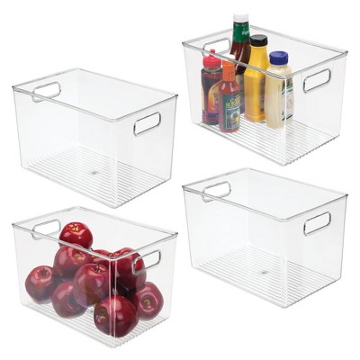 Clear BPA-Free Plastic Storage Bins with Handles - Set of 4