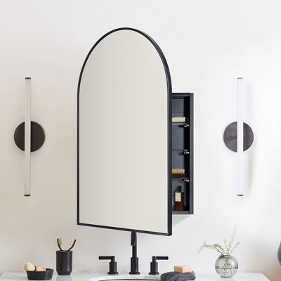 TEHOME Arched Bathroom Medicine Cabinet with Mirror Recessed and Surface Mount Medicine Cabinet Mirror