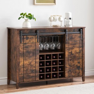 Whizmax Coffee Bar Cabinet with Storage,47" Wine Bar Cabinet with Sliding Barn Door,Sideboard Cabinet with 16 Bottle Wine Rack for Dining,Living Room - 1 of 4