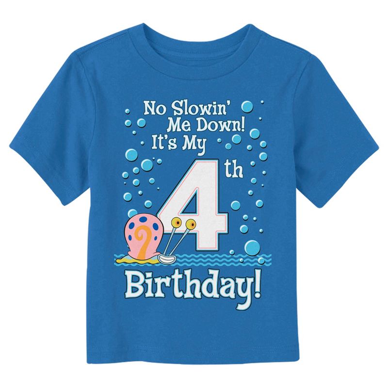 Toddler's SpongeBob SquarePants Gary No Slowin' Me Down It's my 4th Birthday T-Shirt, 1 of 4