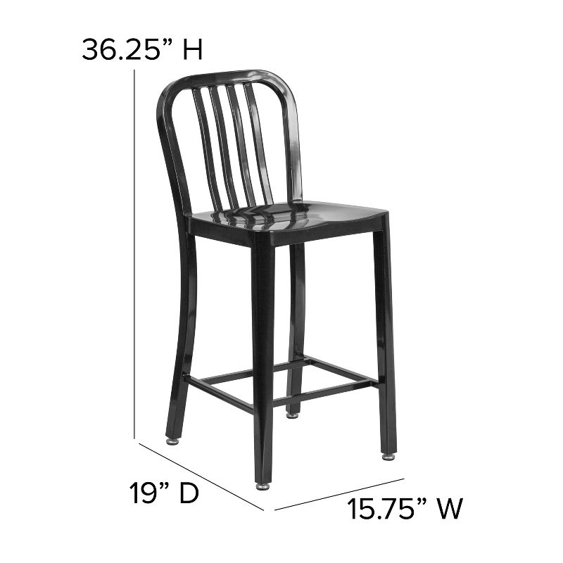Flash Furniture Commercial Grade 24" High Metal Indoor-Outdoor Counter Height Stool with Vertical Slat Back, 4 of 11