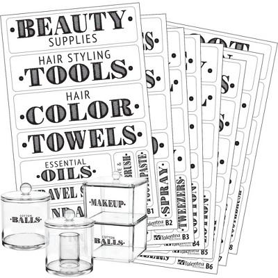 Talented Kitchen 72 Pack Farmhouse Bathroom Beauty Organization Labels for Makeup Storage and Toiletry Canister Stickers