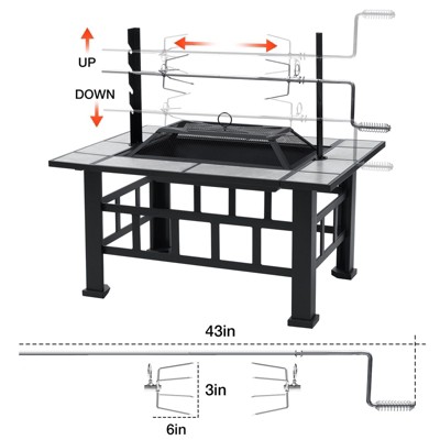 Large Black Wood-Burning Fire Pit Table with Grill