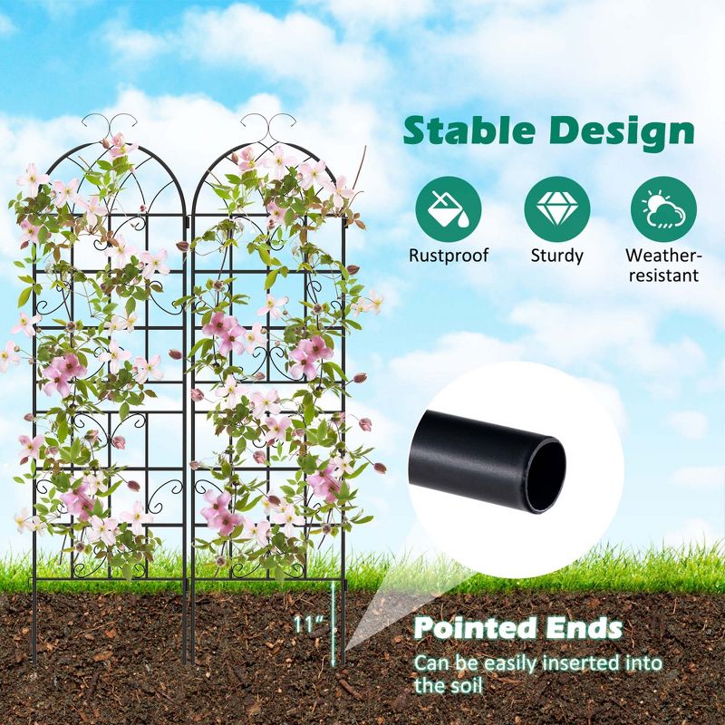Costway 71" Tall Metal Garden Trellis for Climbing Plants 2/4 Pack Fence Panels Retro, 5 of 11