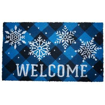 LBCASA Blue Hello Winter Indoor Door Mat - 16x24, Non-Slip Welcome Mat  for Patio, Xmas Winter Snowflake Blue White Front Door Rug for Entry