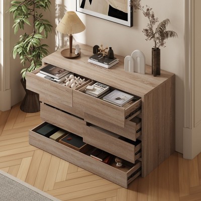 FUFU&GAGA Wooden Dresser 7-Drawer Chest with Hidden Compartments-Foot-Activated Drawer,Press-to-Unlock Storage Improving Private Storage Security