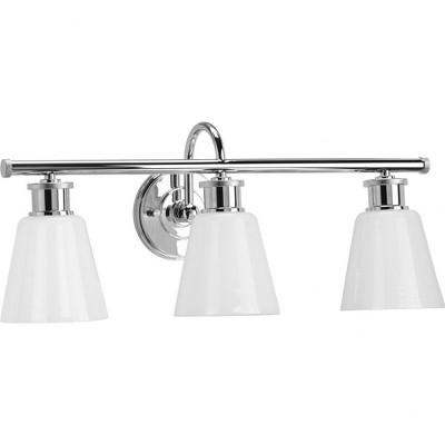 Progress Lighting Ashford 3-Light Brushed Nickel Opal Glass Farmhouse Bath Vanity Light