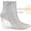 Perphy Women's Sparkly Glitter Pointy Toe Clear Wedge Heels Ankle Boots - 4 of 4