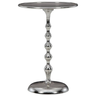 23.5" Round Top Accent Table with Hammered Design Silver - Benzara