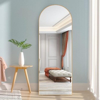 Full Length Mirror, Round Corner Aluminum Alloy Frame Floor Full Body Large  Mirror, Stand or Leaning Against Wall 65x22