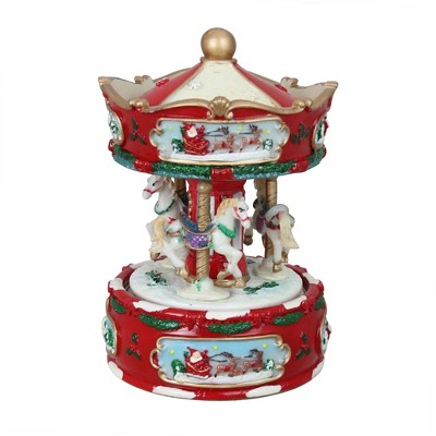 Northlight 6.5" Red and White Animated and Musical Christmas Carousel Music Box