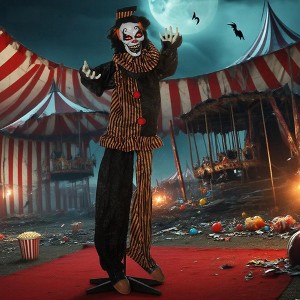 Outdoor Halloween Decorations Talking Circus Clown, Animatronic Animated Prop, D¨¦cor with Sound and Motion Activated Light Up Eyes, Laughter - 1 of 4