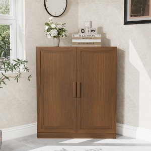 Wooakway Trapezoidal Corner Cabinet with Doors Decorative Storage Cabinet Freestanding Wood Shelf for Multi-Room Natural Wood/Black/Light Walnut/White - 1 of 4