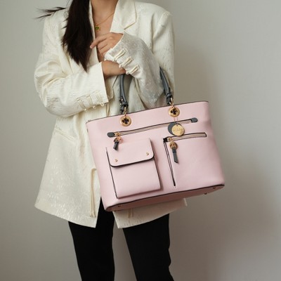 MKF Collection Julia Vegan Leather Color-block Women’s Satchel Bag by Mia k - Blush Charcoal — фото 3