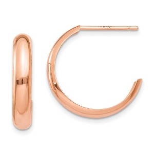 Black Bow Jewelry 3.5mm x 17mm Polished 14k Rose Gold Domed J-Hoop Earrings - 1 of 4