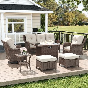 LayinSun Wicker Outdoor Furniture Set with 6-inch Comfy Cushions, High Back Patio Furniture Set with Swivel Rocking Chairs and Side Table - 1 of 4