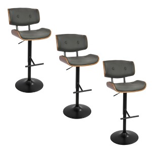 Metal and Wood Faux Leather Adjustable Mid-Century Modern Barstool with 360-Degree Swivel and Straight T Footrest, Set of 3 for Kitchen - 1 of 4