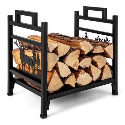 Costway 18.5 Inch Metal Firewood Rack Fireplace Log Holder with Dual Handles Solid Base
