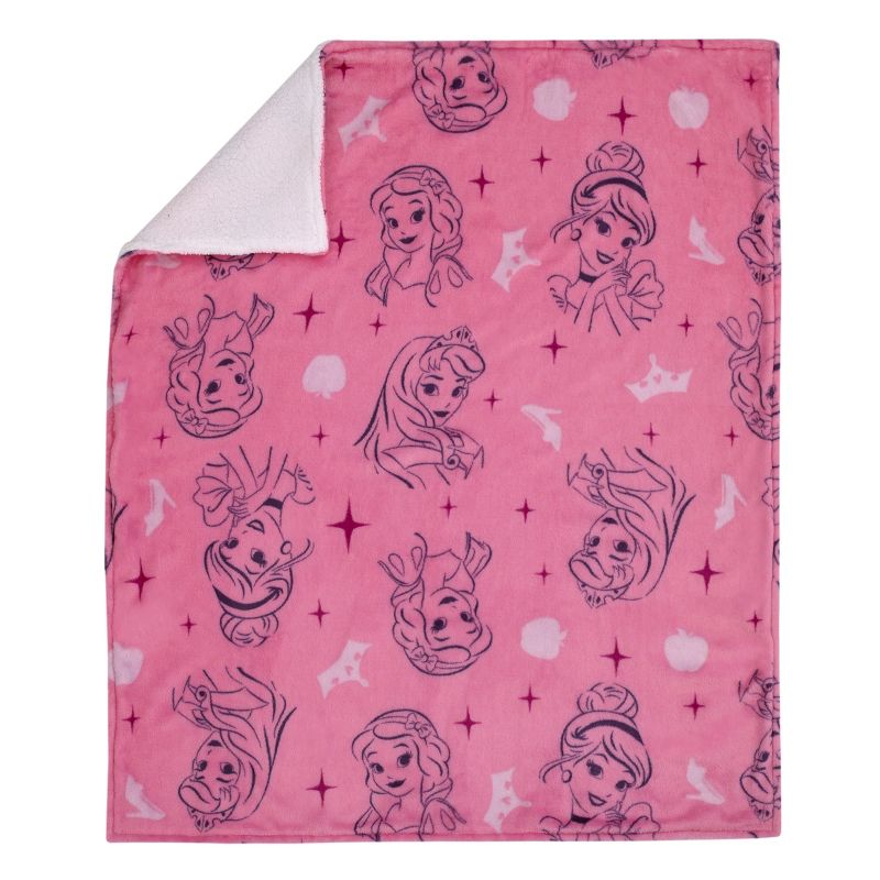 Disney Princess Pink and Purple Tiaras Super Soft Cuddly Plush Baby Blanket, 2 of 5