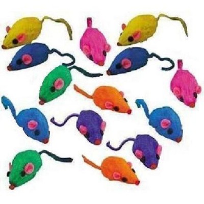 10 Rainbow Mice Cat Toys with Real Rabbit Fur That Rattle by Zanies