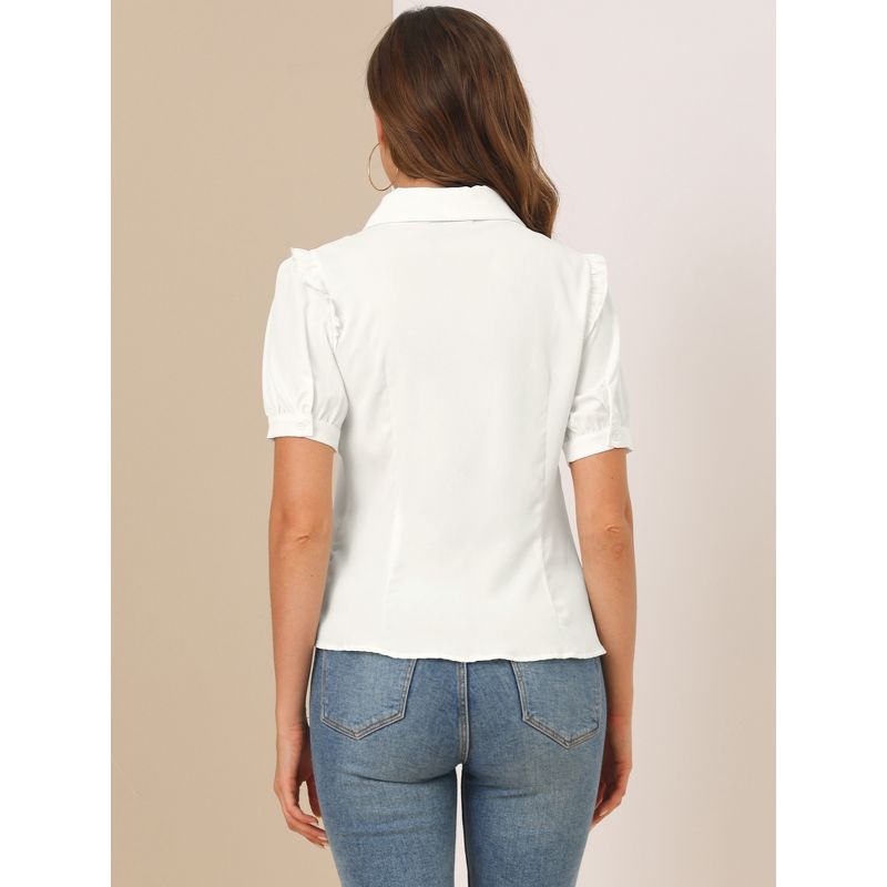 Allegra K Women's Peter Pan Collar Short Sleeve Button Front Work Shirt, 3 of 7