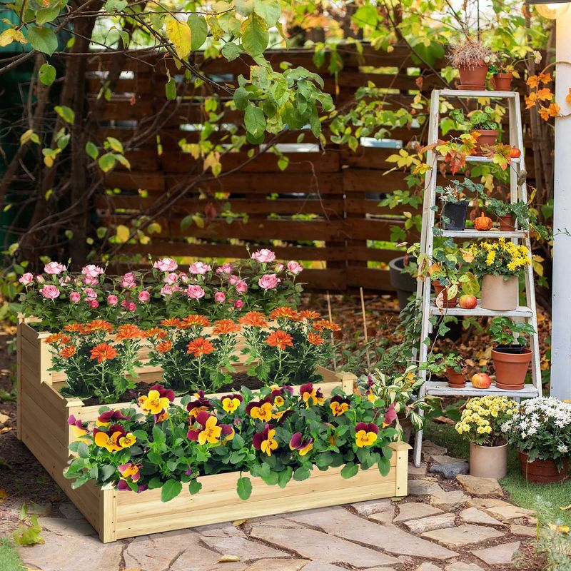 Costway 3-Tier Raised Garden Bed Wood Planter Kit for Flower Vegetable Herb 48x 48x 22in, 2 of 11